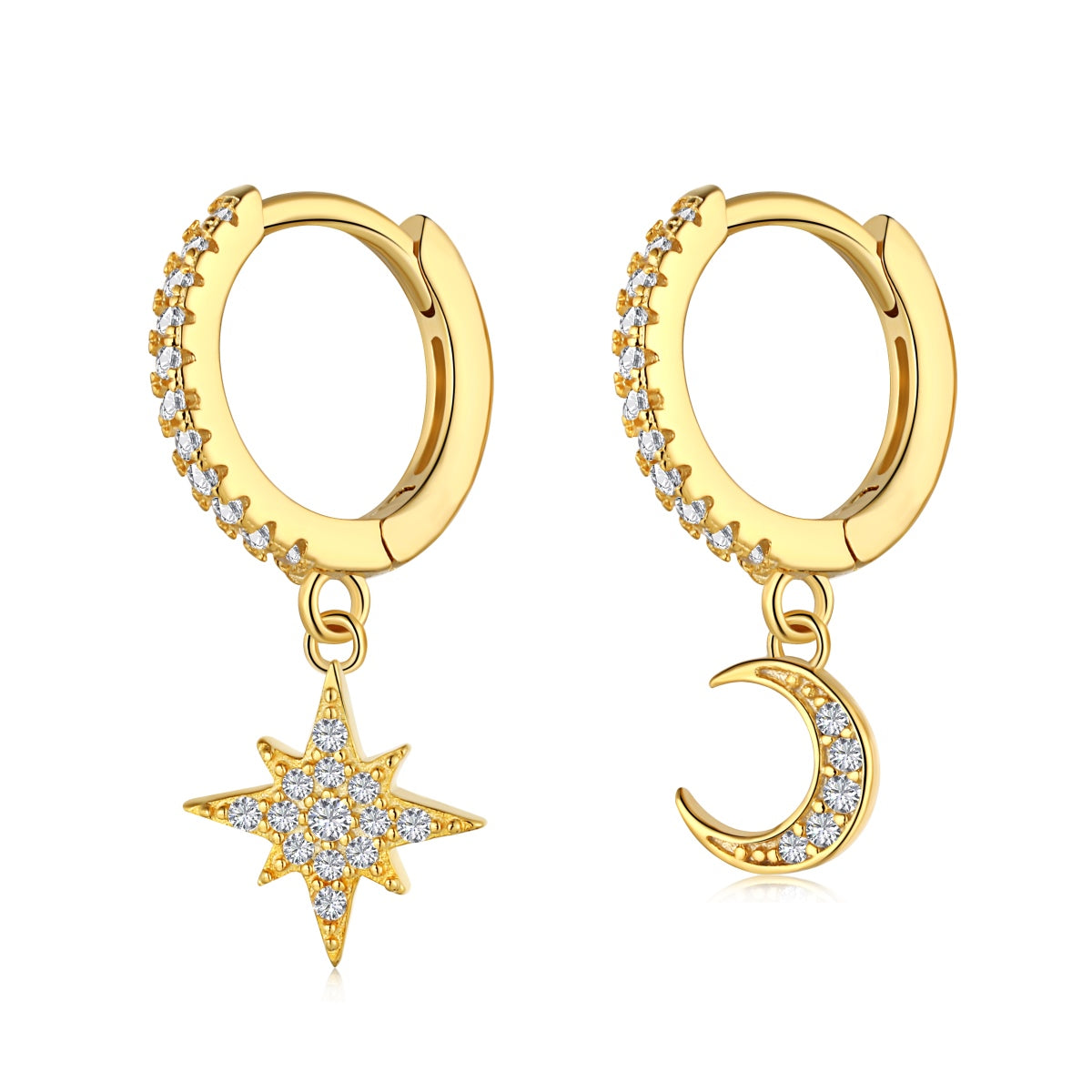 [Kincade Jewelery]Star and Moon Asymmetric Earrings