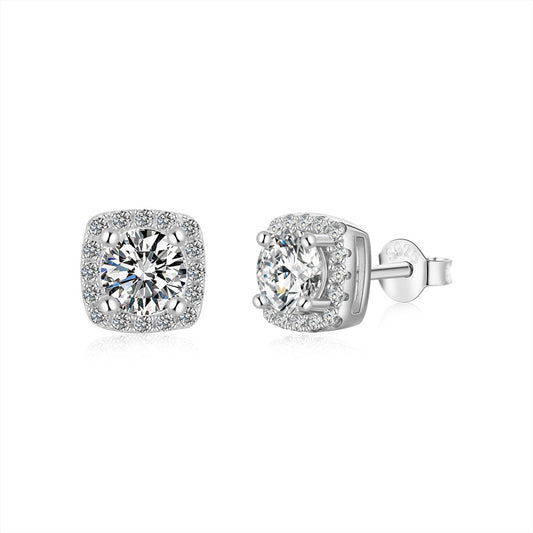 [Kincade Jewelery]Classic Round Center Stone Stud Earrings