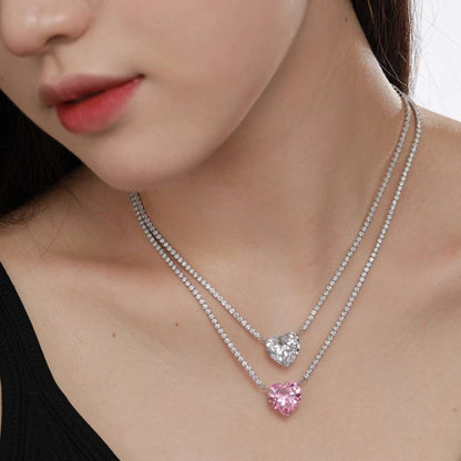 [Kincade Jewelery]8.0 Carat Versatile Colorful Sweet Heart-Shaped Tennis Necklace