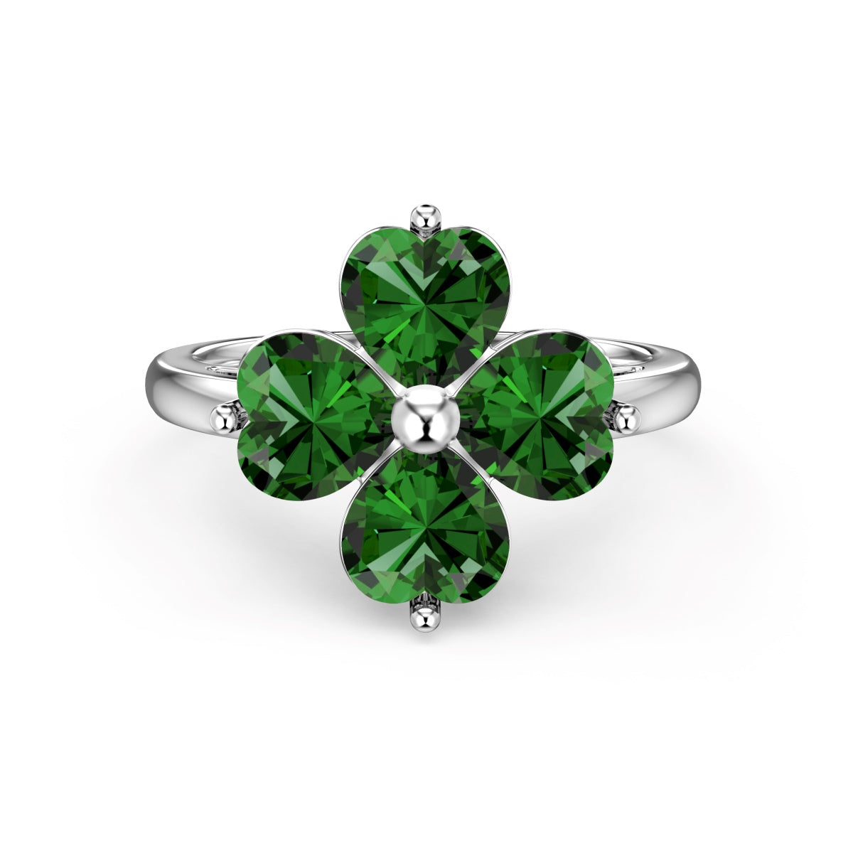 [Kincade Jewelrys]Heart-shaped Four-Leaf Clover Ball Ring