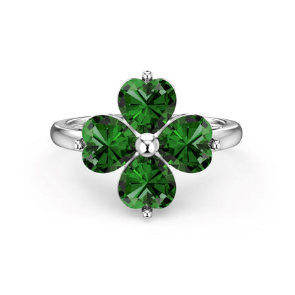[Kincade Jewelrys]Heart-shaped Four-Leaf Clover Ball Ring