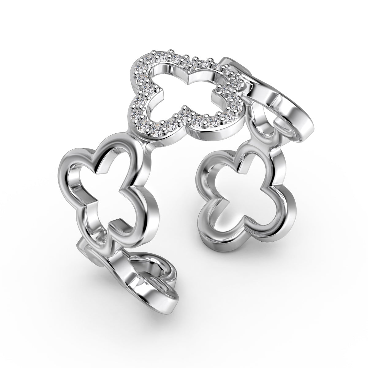 [Kincade Jewelrys]Hollow Design Four-Leaf Clover Flower Shape Ring