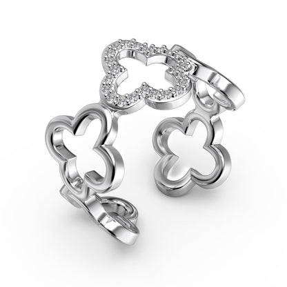 [Kincade Jewelrys]Hollow Design Four-Leaf Clover Flower Shape Ring