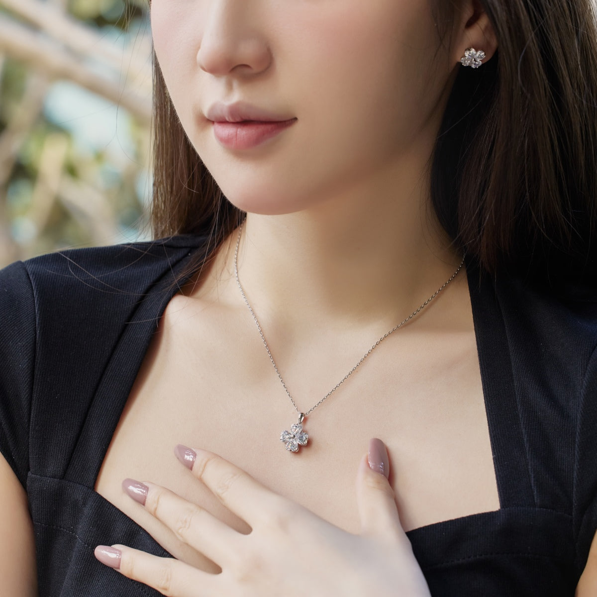 [Kincade Jewelrys]Heart-Shaped Four-Leaf Clover Bead Necklace