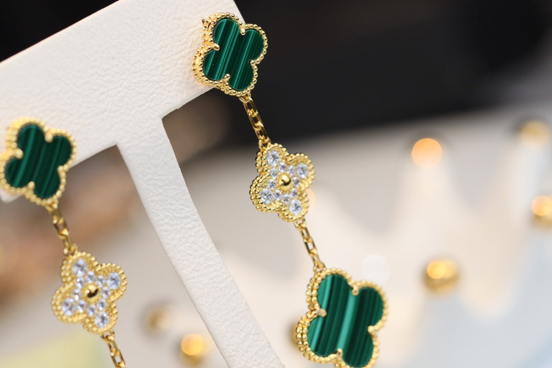 [Kincade Jewelery]Kincade EARRINGS GOLD MALACHITE DIAMOND 3 MOTIF