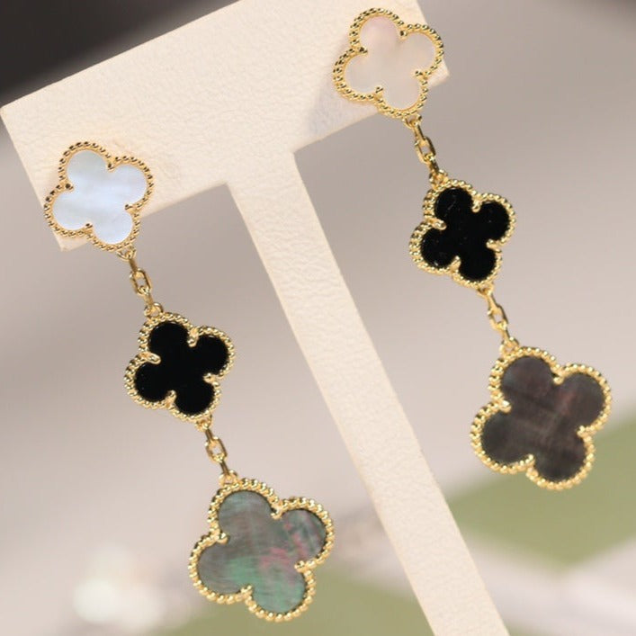 [Kincade Jewelery]Kincade EARRINGS GOLD ONYX MOP 3 MOTIF