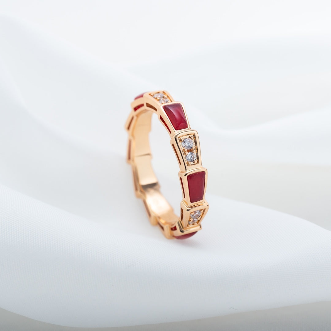 [Kincade Jewelery]SERPENTI RING PINK GOLD CARNELIAN DIAMOND 3MM