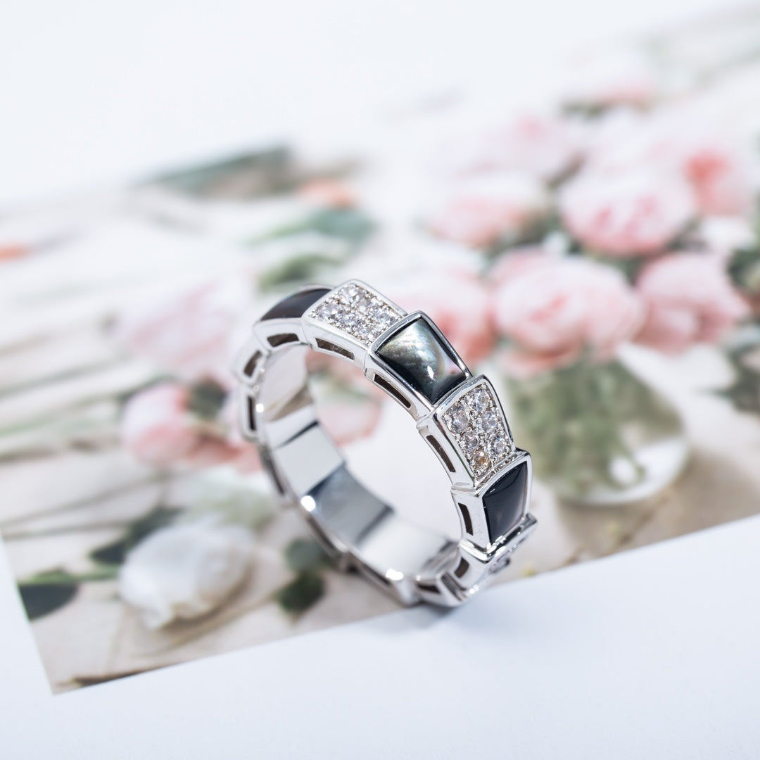 [Kincade Jewelery]SERPENTI RING SILVER DIAMOND BLACK MOP 4MM