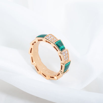 [Kincade Jewelery]SERPENTI RING PINK GOLD MALACHITE DIAMOND PAVED 4MM