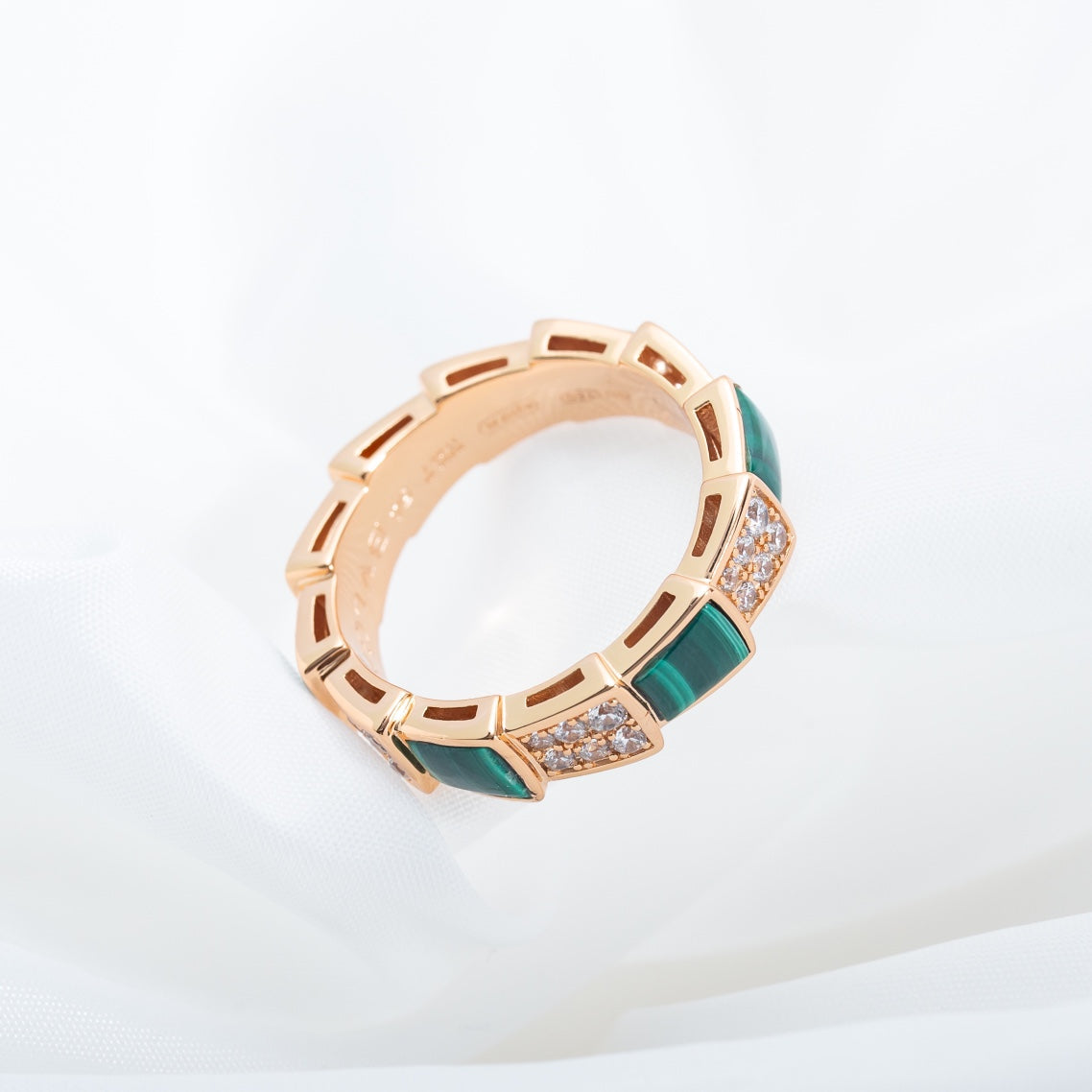 [Kincade Jewelery]SERPENTI RING PINK GOLD MALACHITE DIAMOND PAVED 4MM
