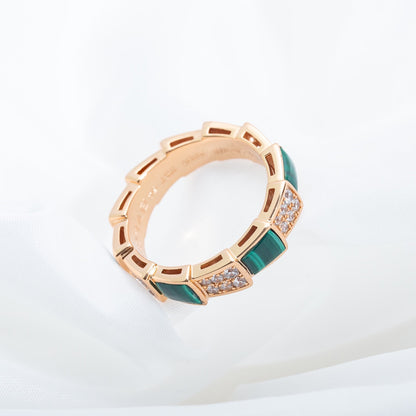 [Kincade Jewelery]SERPENTI RING PINK GOLD MALACHITE DIAMOND PAVED 4MM