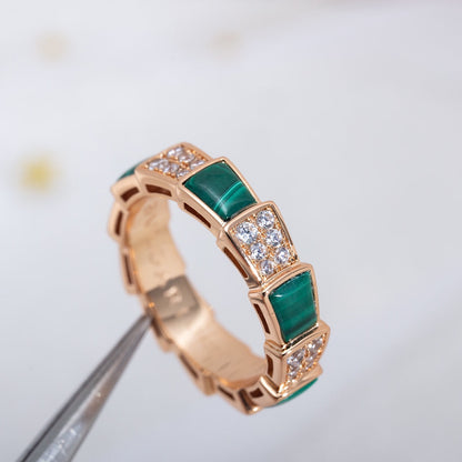 [Kincade Jewelery]SERPENTI RING PINK GOLD MALACHITE DIAMOND PAVED 4MM