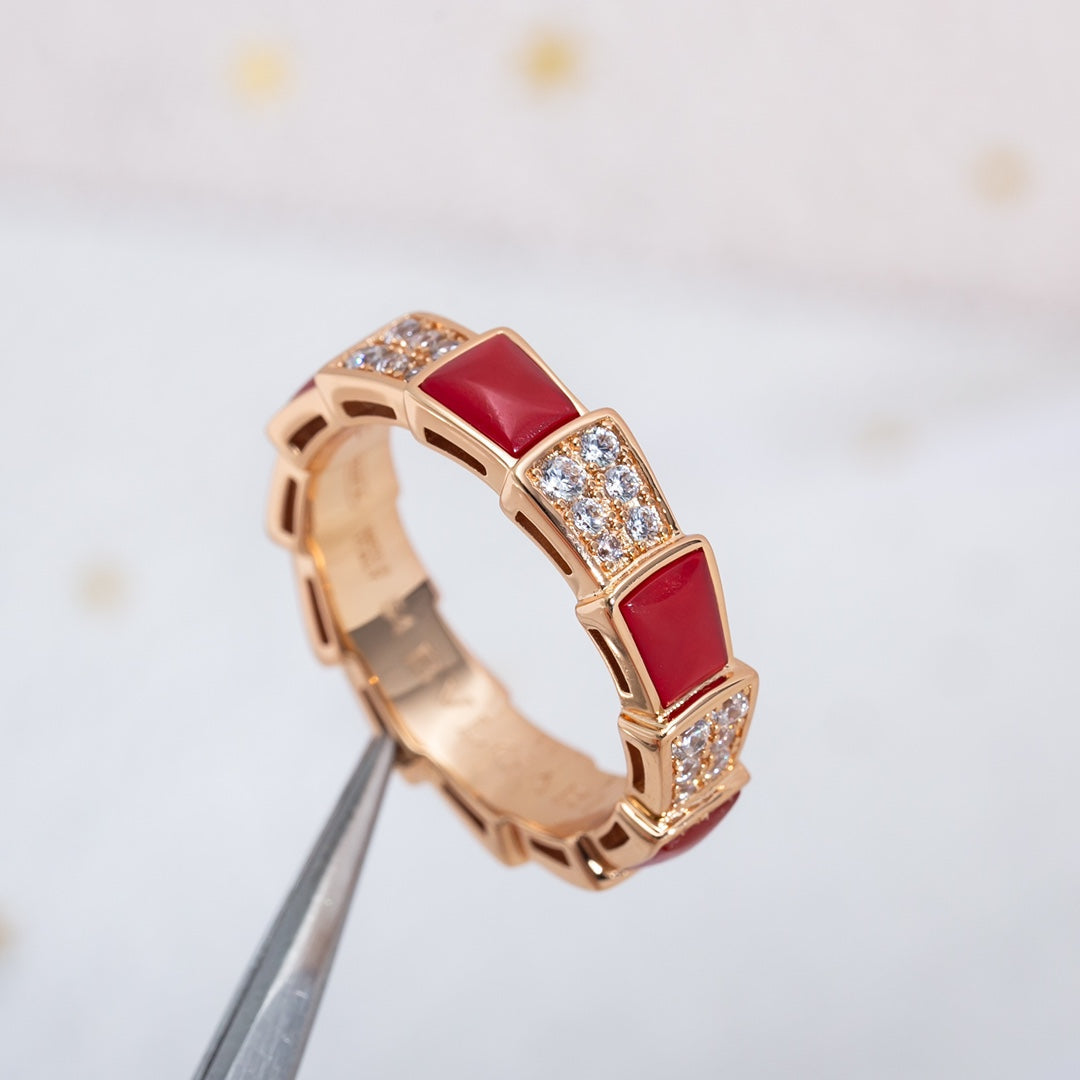 [Kincade Jewelery]SERPENTI RING PINK GOLD CARNELIAN DIAMOND PAVED 4MM