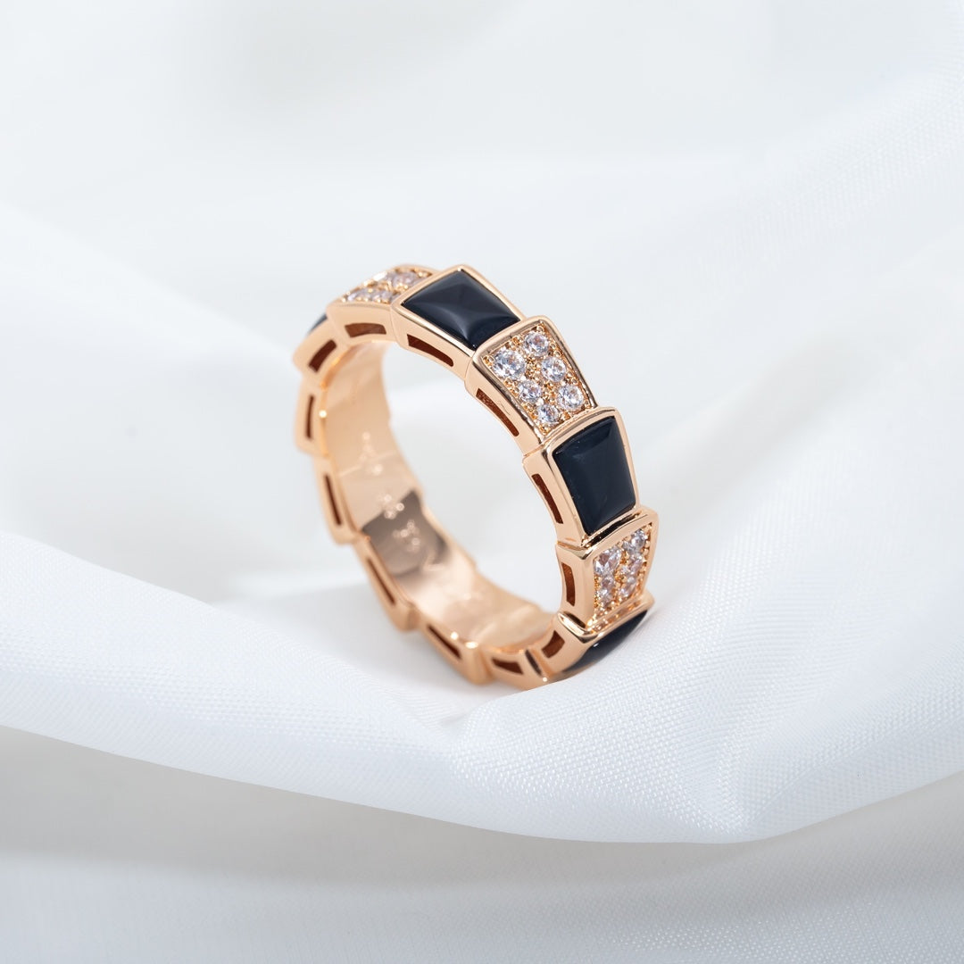 [Kincade Jewelery]SERPENTI RING PINK GOLD BLACK MOP DIAMOND PAVED 4MM