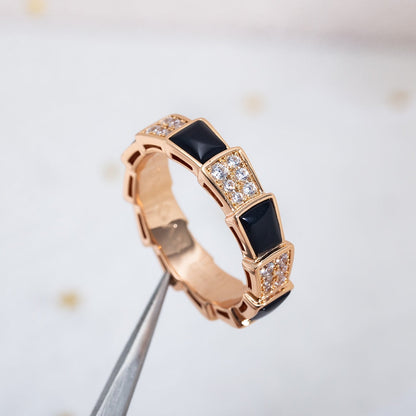 [Kincade Jewelery]SERPENTI RING PINK GOLD BLACK MOP DIAMOND PAVED 4MM