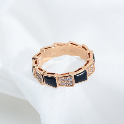 [Kincade Jewelery]SERPENTI RING PINK GOLD BLACK MOP DIAMOND PAVED 4MM