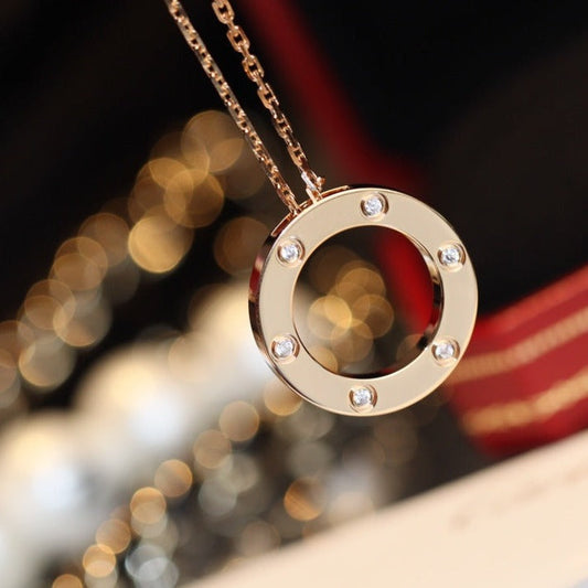 [Kincade Jewelery]LOVE NECKLACE 16MM 6 DIAMONDS PINK GOLD