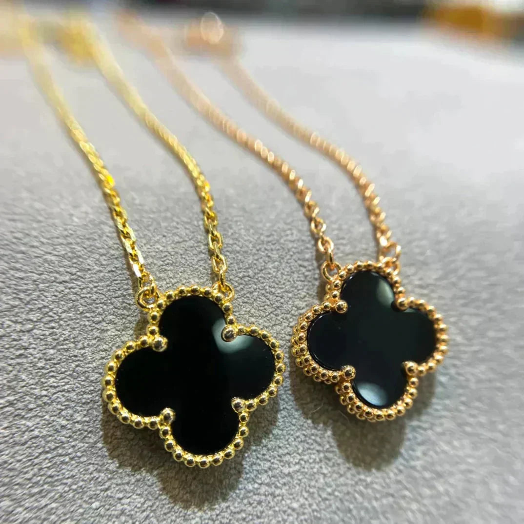 [Kincade Jewelery]Kincade 15MM BLACK ONYX SINGLE FLOWER NECKLACE