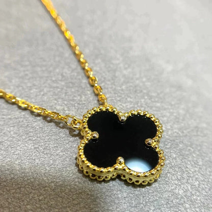 [Kincade Jewelery]Kincade 15MM BLACK ONYX SINGLE FLOWER NECKLACE