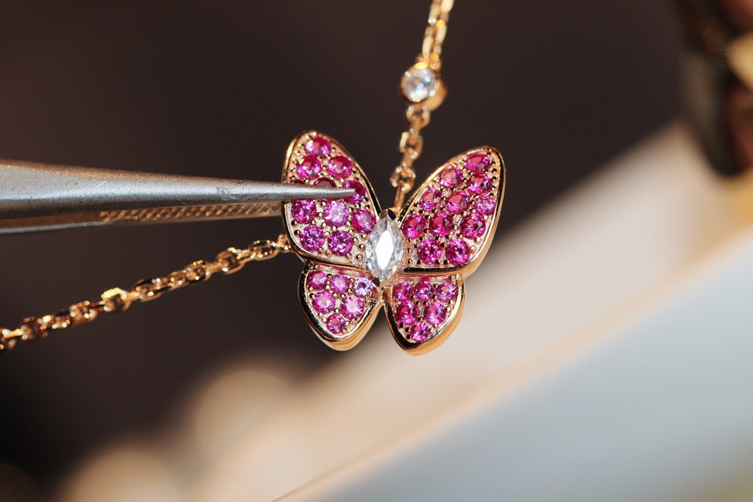 [Kincade Jewelery]BUTTERFLY RED DIAMOND ROSE GOLD NECKLACE