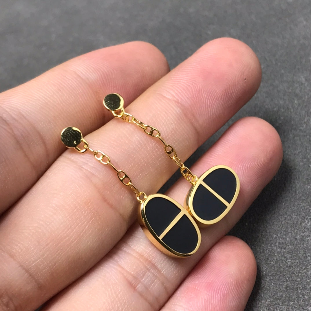 [Kincade Jewelery]CHAINE VERSO BLACK CERAMIC SILVER EARRINGS