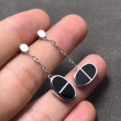 [Kincade Jewelery]CHAINE VERSO BLACK CERAMIC SILVER EARRINGS