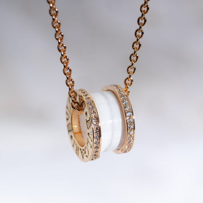 [Kincade Jewelery]ZERO 1 WHITE CERAMIC PINK GOLD DIAMOND NECKLACE