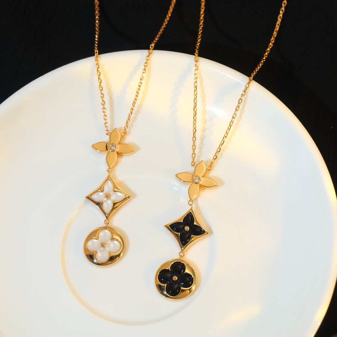 [Kincade Jewelery]STAR AND SUN ONYX PINK GOLD NECKLACE