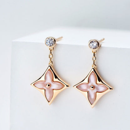 [Kincade Jewelery]DOUBLE STAR PINK GOLD MOP DROP EARRINGS