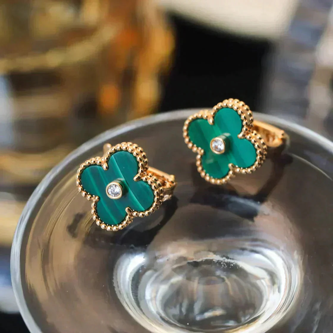 [Kincade Jewelery]Kincade MEDIUM 1 MOTIFS MALACHITE DIAMOND EARRINGS
