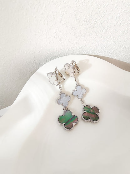 [Kincade Jewelery]Kincade 3 MOTIFS CHALCEDONY DARK MOP SILVER EARRINGS