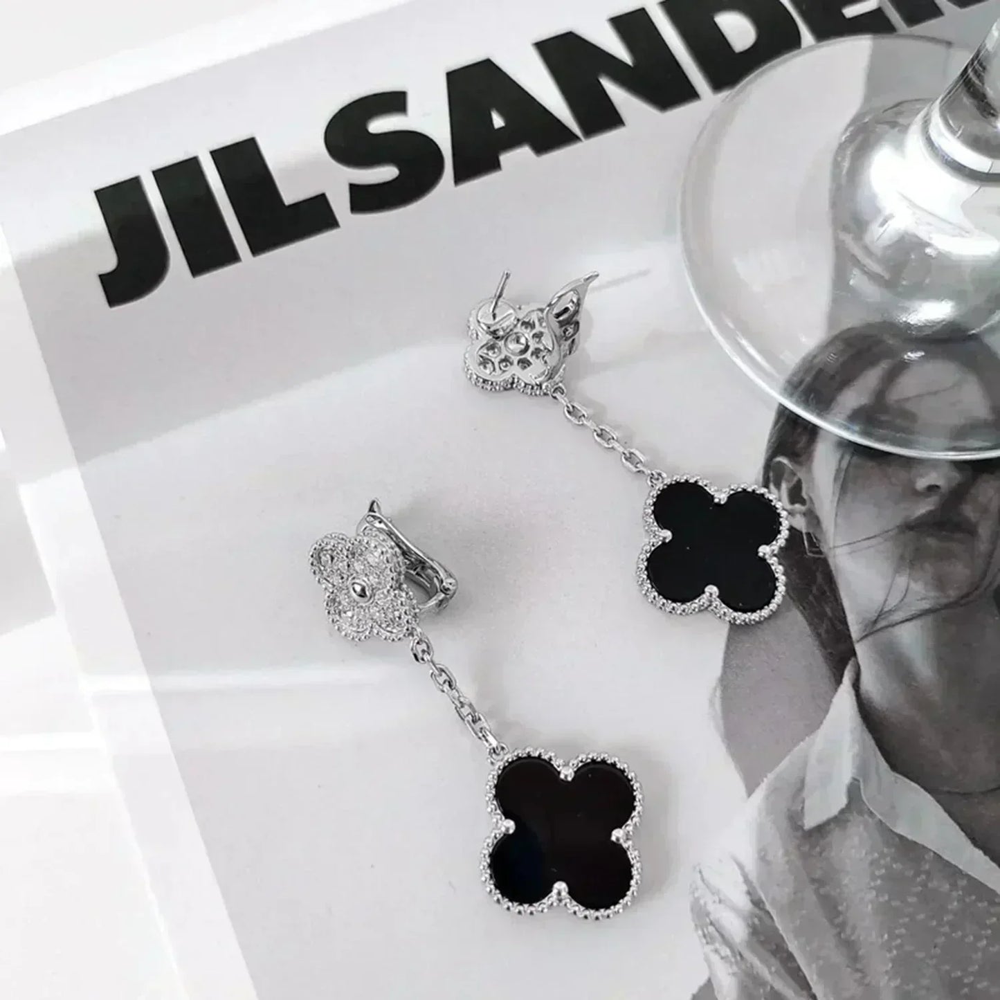 [Kincade Jewelery]Kincade 2 MOTIFS  DIAMOND ONYX EARRINGS SILVER