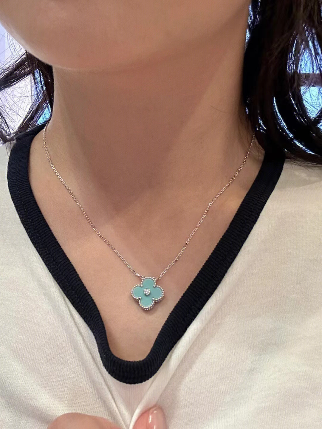 [Kincade Jewelery]Kincade 1 DIAMOND LIGHT BLUE SILVER NECKLACE