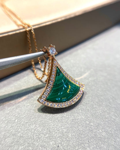 [Kincade Jewelery]DREAM MALACHITE DIAMOND PAVED PINK GOLD NECKLACE