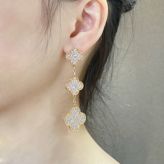 [Kincade Jewelery]Kincade 3 MOTIFS DIAMOND PAVED ROSE GOLD EARRINGS