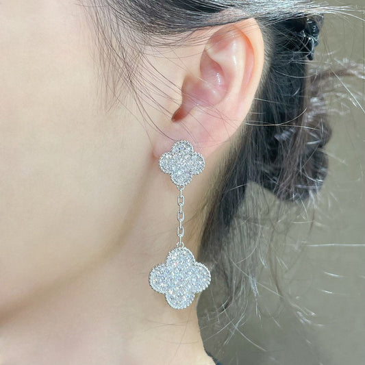 [Kincade Jewelery]Kincade 2 MOTIFS DIAMOND PAVED SILVER EARRINGS