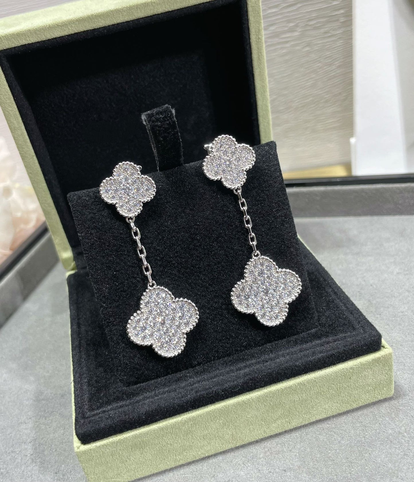 [Kincade Jewelery]Kincade 2 MOTIFS DIAMOND PAVED SILVER EARRINGS