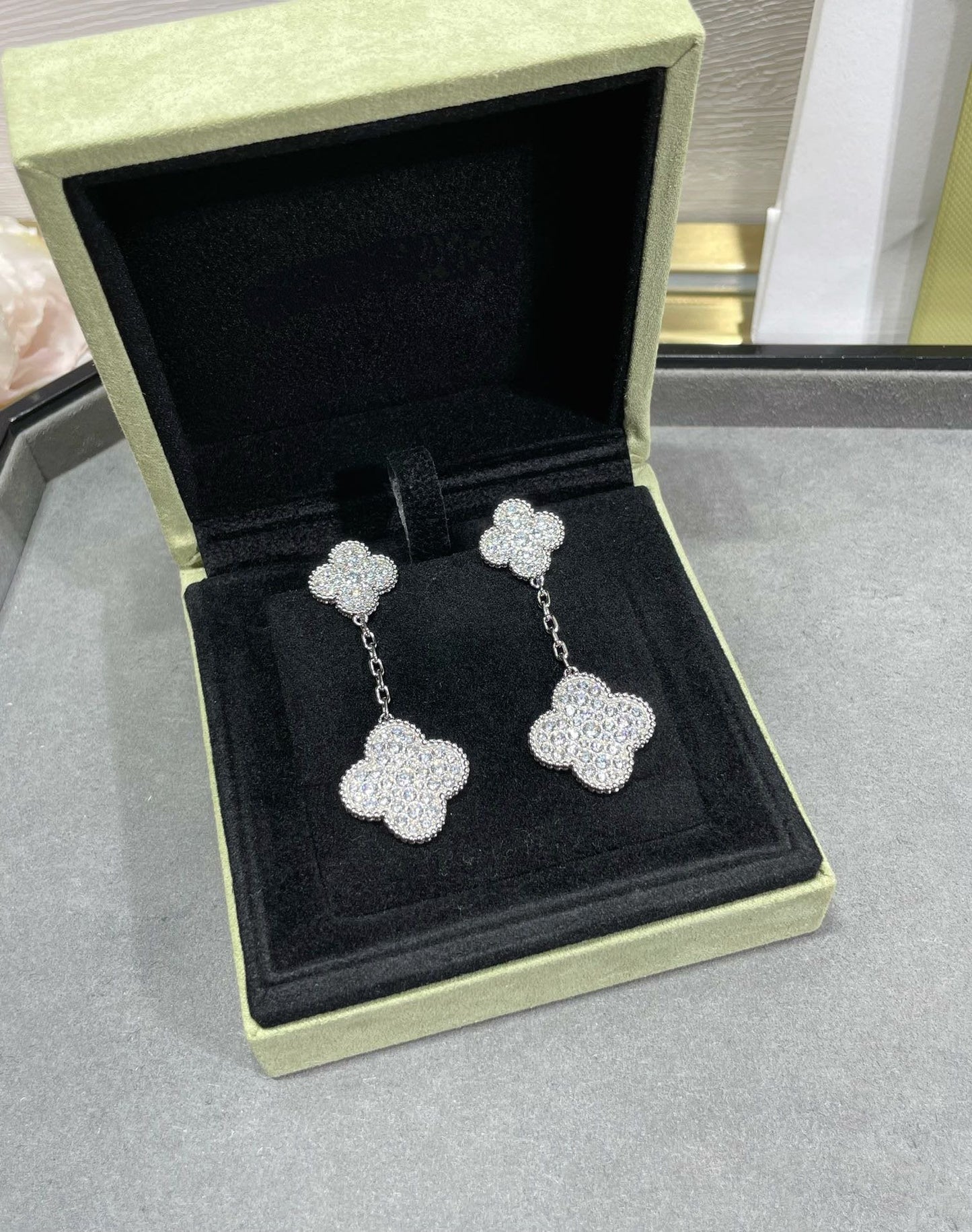 [Kincade Jewelery]Kincade 2 MOTIFS DIAMOND PAVED SILVER EARRINGS