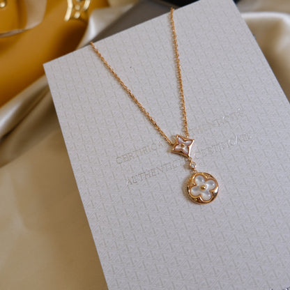[Kincade Jewelery]STAR AND SUN WHITE MOP 2 MOTIF PINK GOLD NECKLACE