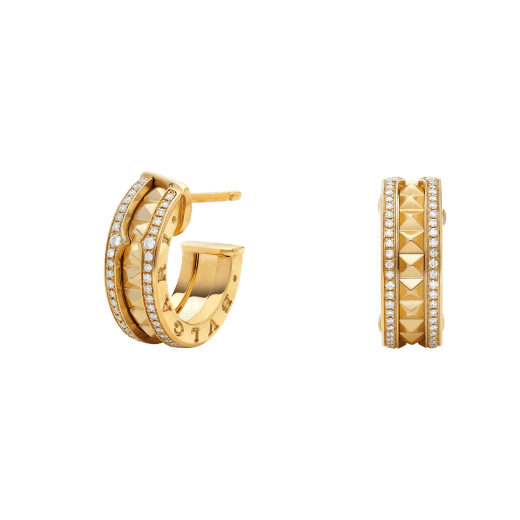 [Kincade Jewelery]ZERO 1 ROCK GOLD EARRINGS WITH STUDDED SPIRAL AND PAVED DIAMONDS