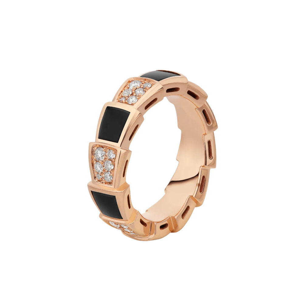[Kincade Jewelery]SERPENTI RING PINK GOLD BLACK MOP DIAMOND PAVED 4MM