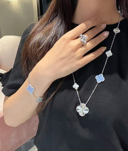 [Kincade Jewelrys]CLOVER 16 MOTIF PURPLE CHALCEDONY GOLD NECKLACE