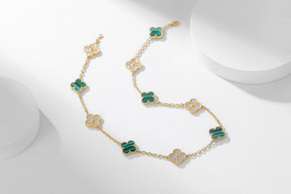 [Kincade Jewelrys]CLOVER 10 MOTIFS MALACHITE DIAMOND NECKLACE