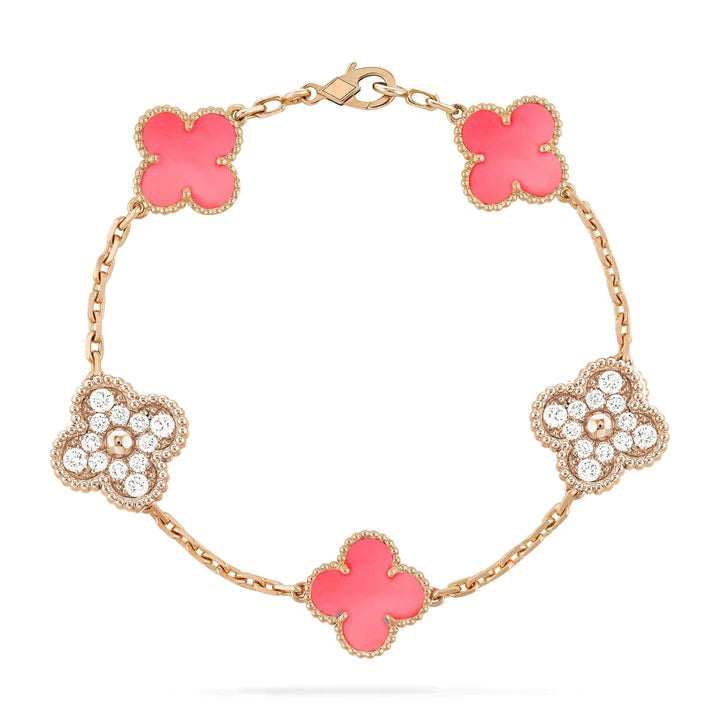 [Kincade Jewelery]Kincade 5 MOTIF DIAMOND PINK MOP PINK GOLD BRACELET