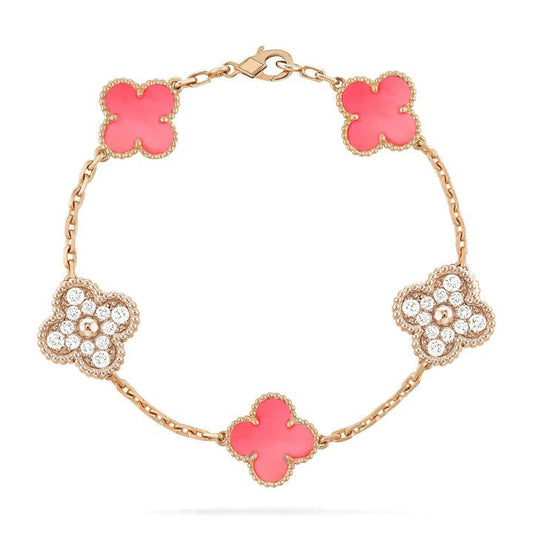[Kincade Jewelery]Kincade 5 MOTIF DIAMOND PINK MOP PINK GOLD BRACELET