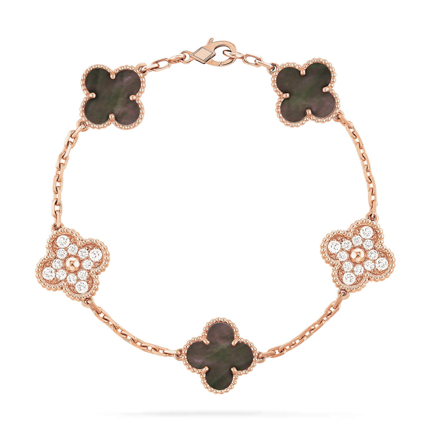 [Kincade Jewelery]Kincade 5 MOTIFS DARK MOP AND DIAMONDS PINK GOLD BRACELET