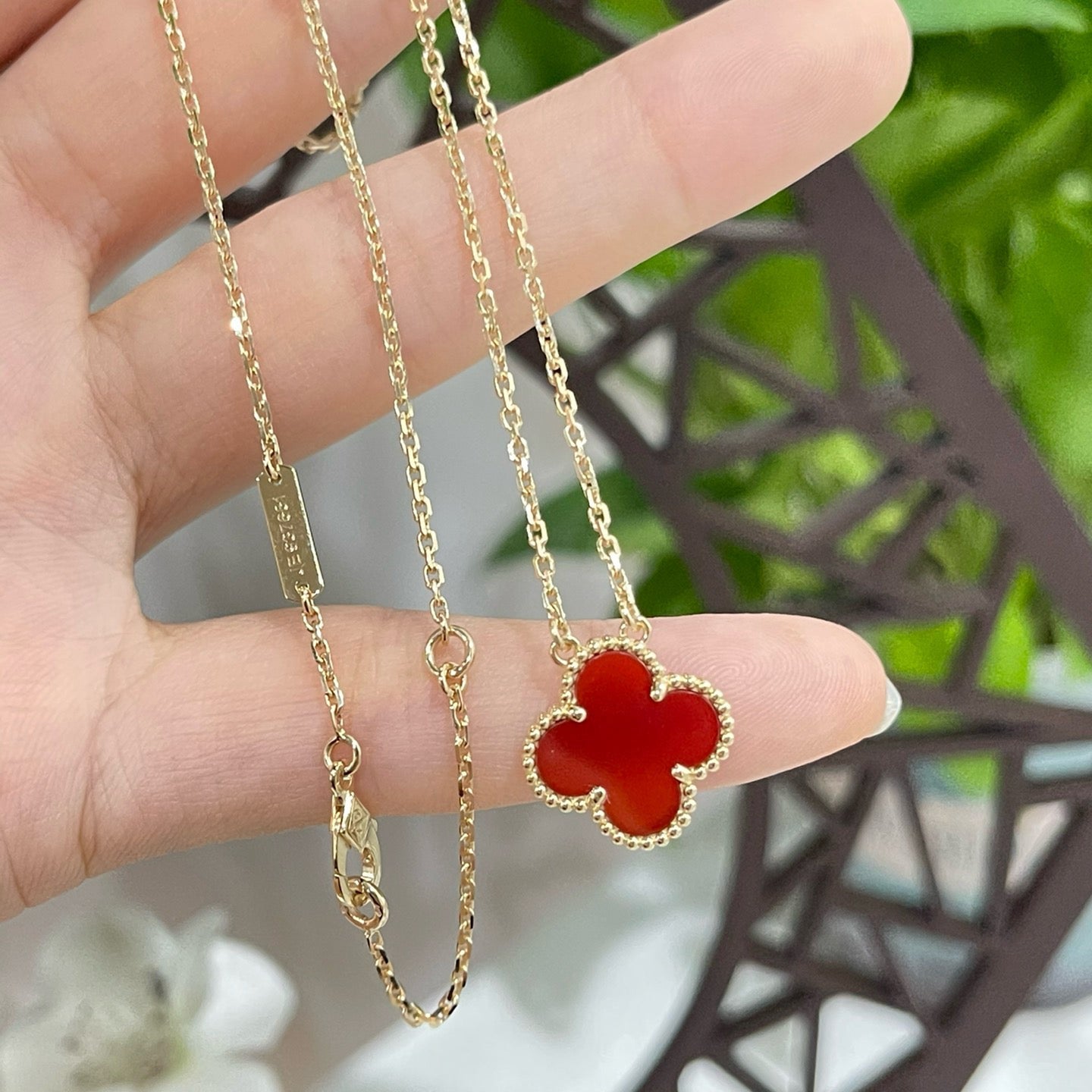 [Kincade Jewelery]Kincade 15MM CARNELIAN SINGLE FLOWER NECKLACE
