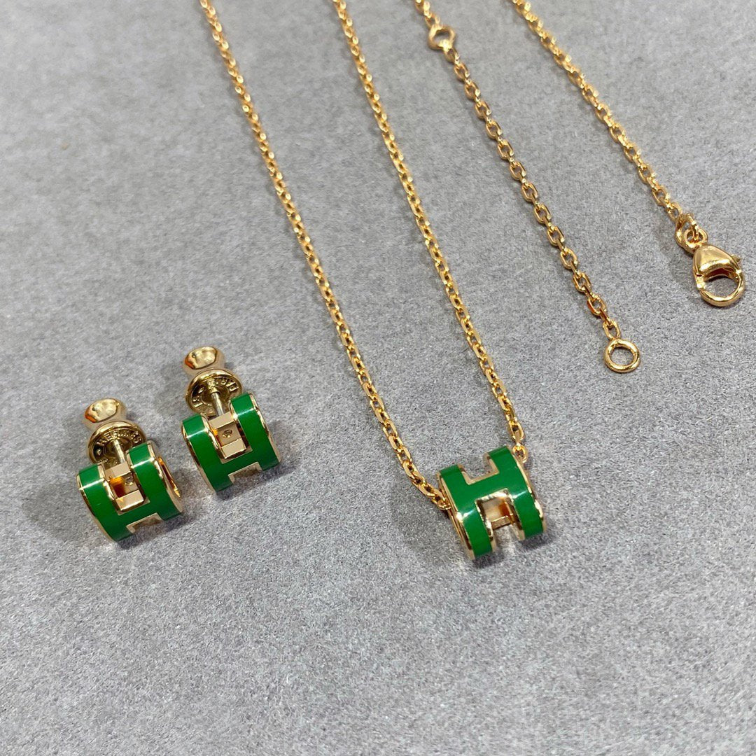 [Kincade Jewelery]POP H GREEN NECKLACE SILVER AND GOLD