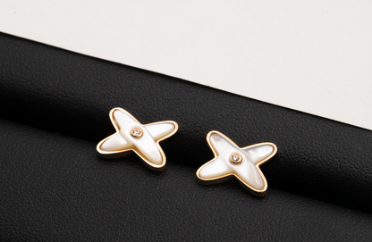 [Kincade Jewelery]JEUX DE WHITE MOP ROSE GOLD DIAMOND EARRINGS