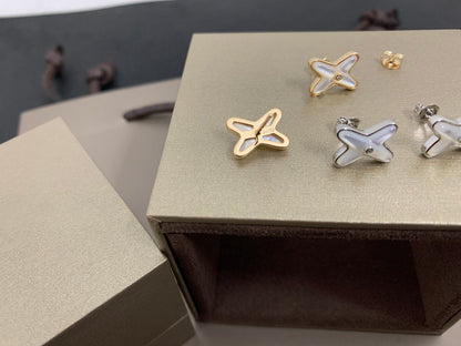 [Kincade Jewelery]JEUX DE WHITE MOP SILVER DIAMOND EARRINGS